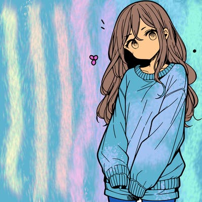 manga teen girl  in a sweater and baggy pants