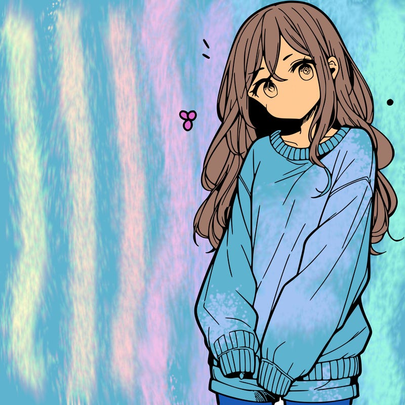 manga teen girl  in a sweater and baggy pants