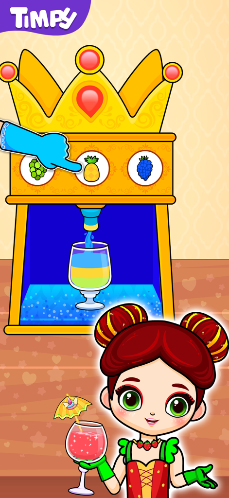 Games for 3 Year Old Girls - A princess character making fruit juice with a royal machine
