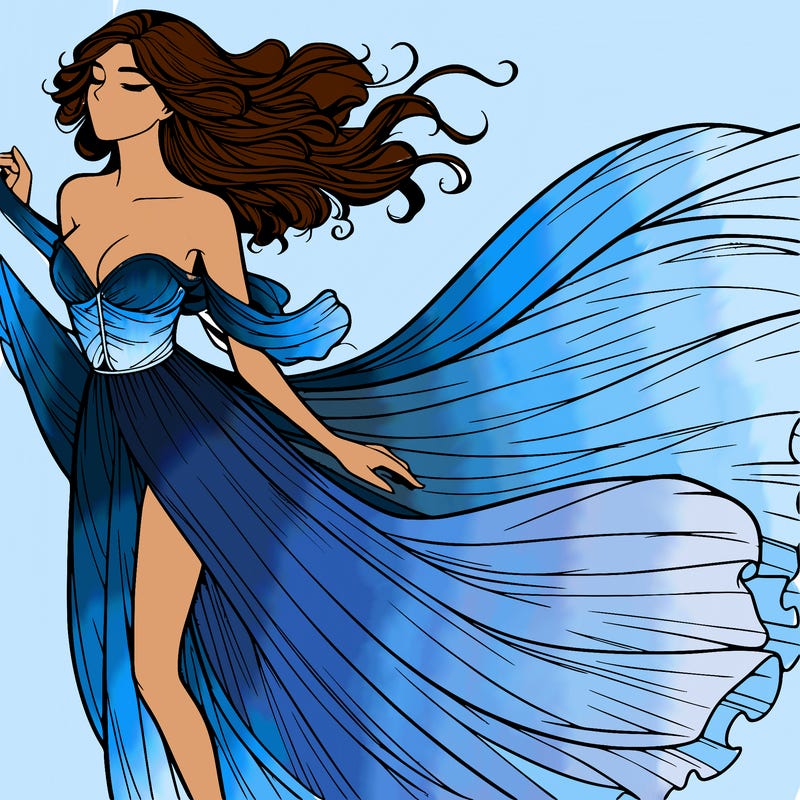 realistic woman in dress flowing the the wind