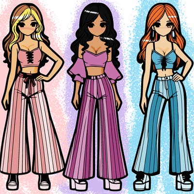 girls with flare pants and crop tops realistic