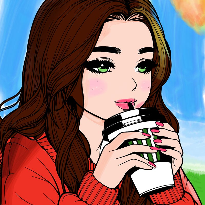 realistic girl drinking coffee