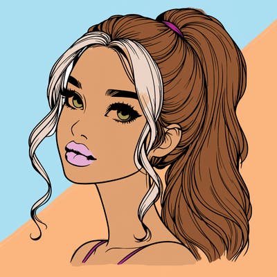 realistic girl with a ponytail on her hair and lips