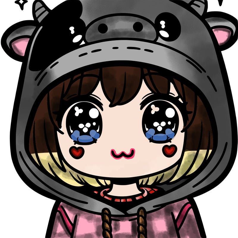 kawaii girl with cow hoodie