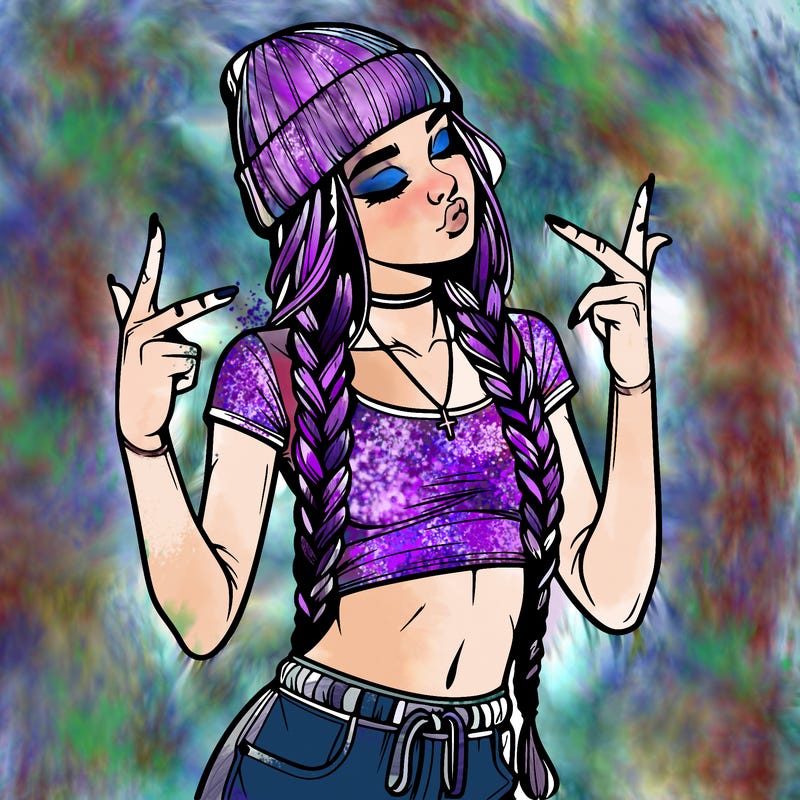 realistic teenage girl with braids and a beanie and crop top doing 🫶🏼