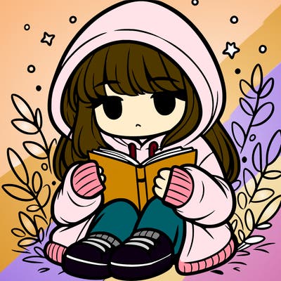 girl in oversized hoodie reading a book