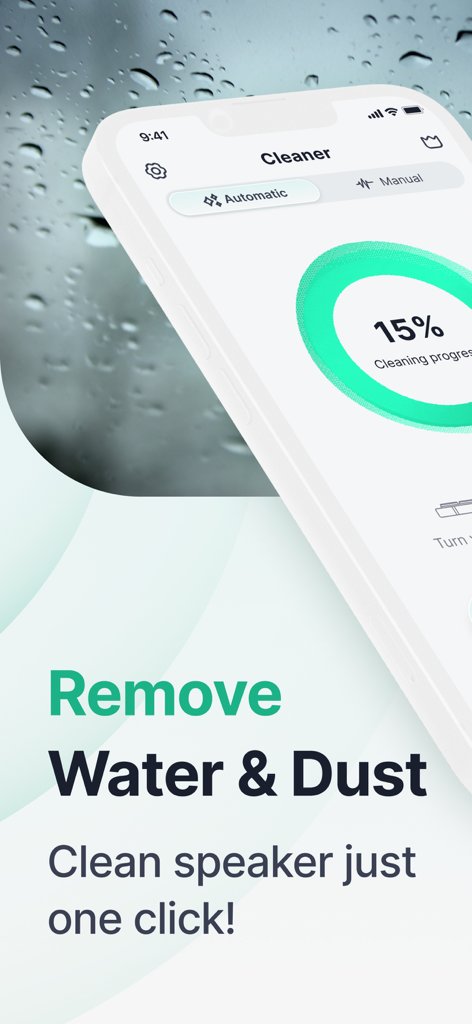 WaveTune - Speaker Cleaner - Pantalla de la app WaveTune mostrando el proceso automático de limpieza de altavoces para eliminar agua y polvo