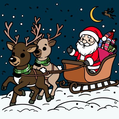 reindeer guiding santa's sleigh