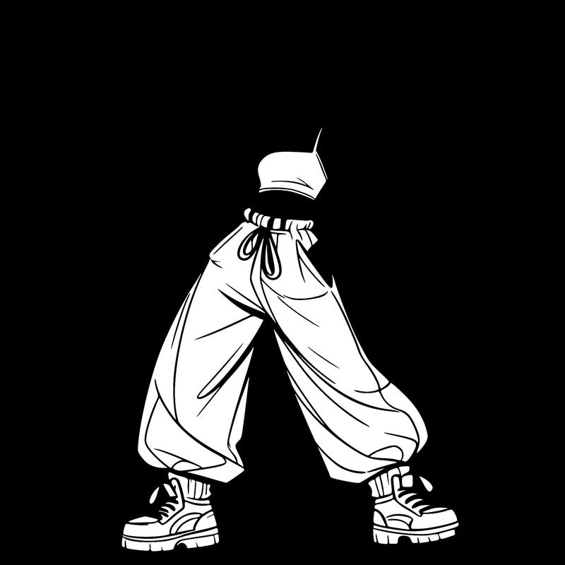 girl in baggy pants crop top and long hair