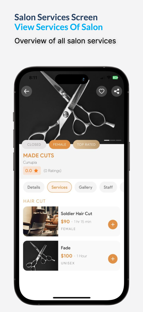 Boek Nu - Interface of the Boek Nu app showing hair salon services and prices