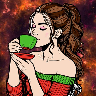 realistic woman drinking tea