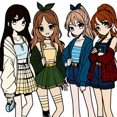 teen manga girls group of 4