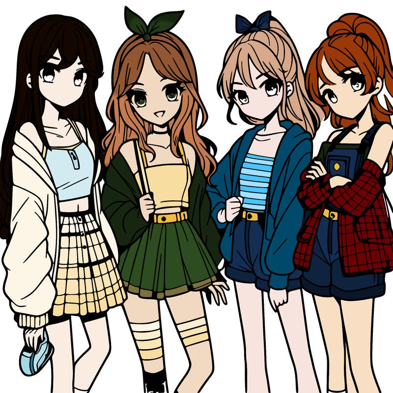 teen manga girls group of 4
