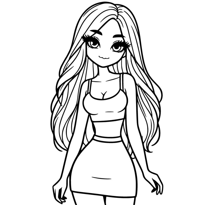 a girl with a slim curvy body long hair and beautiful eyes and in a crop top and a shirt skirt