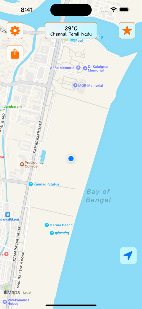 Temperature at Location - Map view showing the temperature at a specific pin drop location