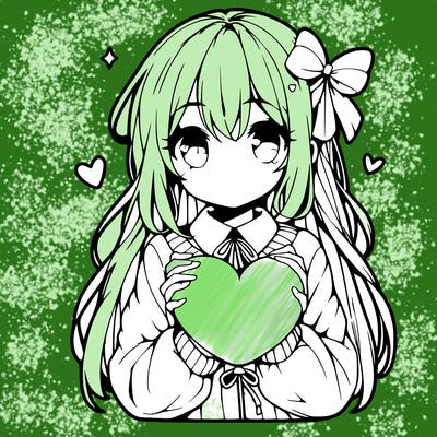 anime girl holding a heart balloon