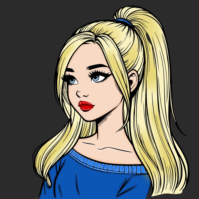 realistic girl with a high ponytail