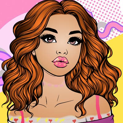 realistic girl with wavy hair and lips