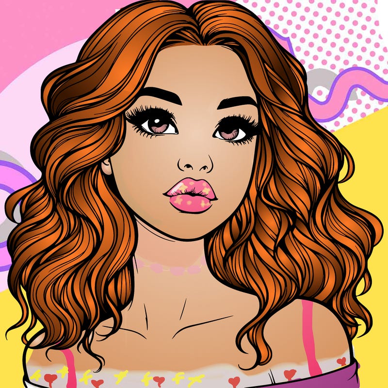 realistic girl with wavy hair and lips