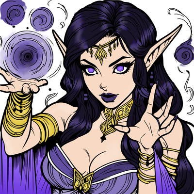 realistic scary beautiful elf sorceress casting spell