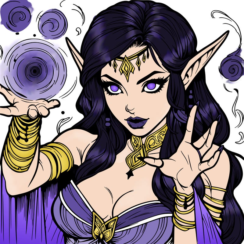 realistic scary beautiful elf sorceress casting spell