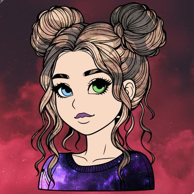 realistic girl with two buns in her hair