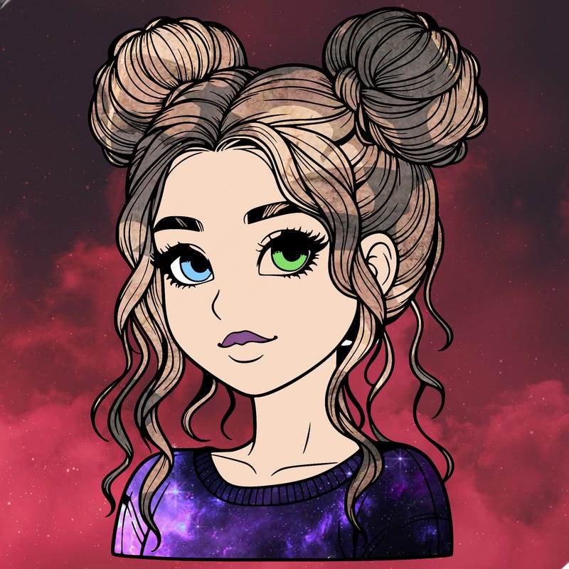 realistic girl with two buns in her hair