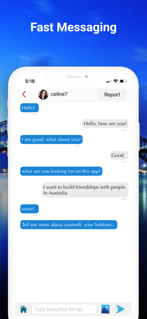 Palsau - A mobile screen showing a chat interface of the Palsau app for building friendships in Australia.