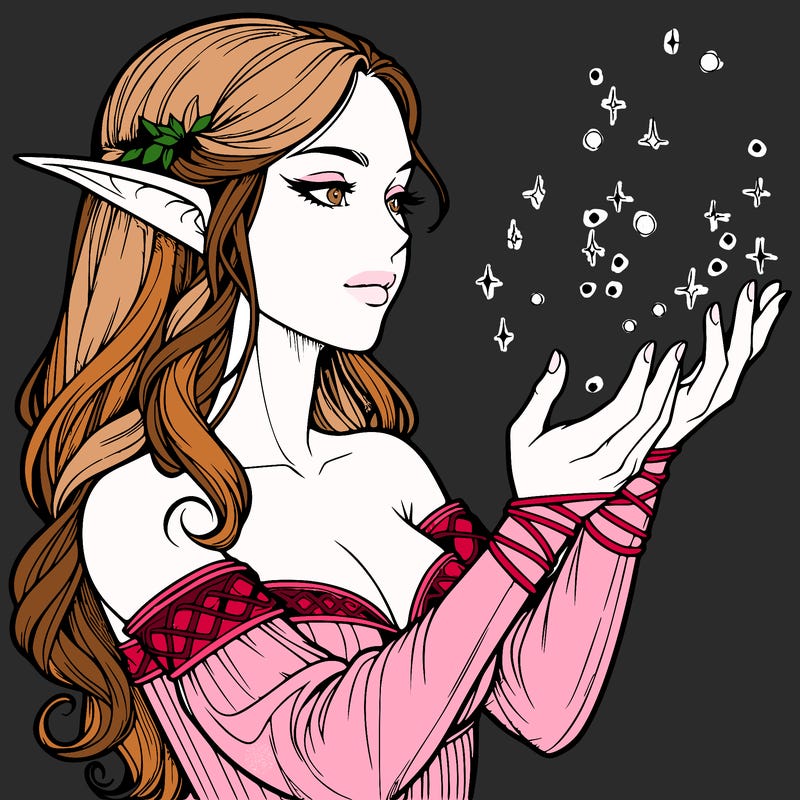 realistic elf girl doing magic