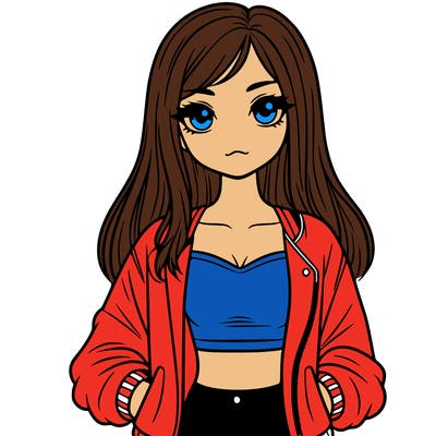 girl with long hair a crop top and a jacket
