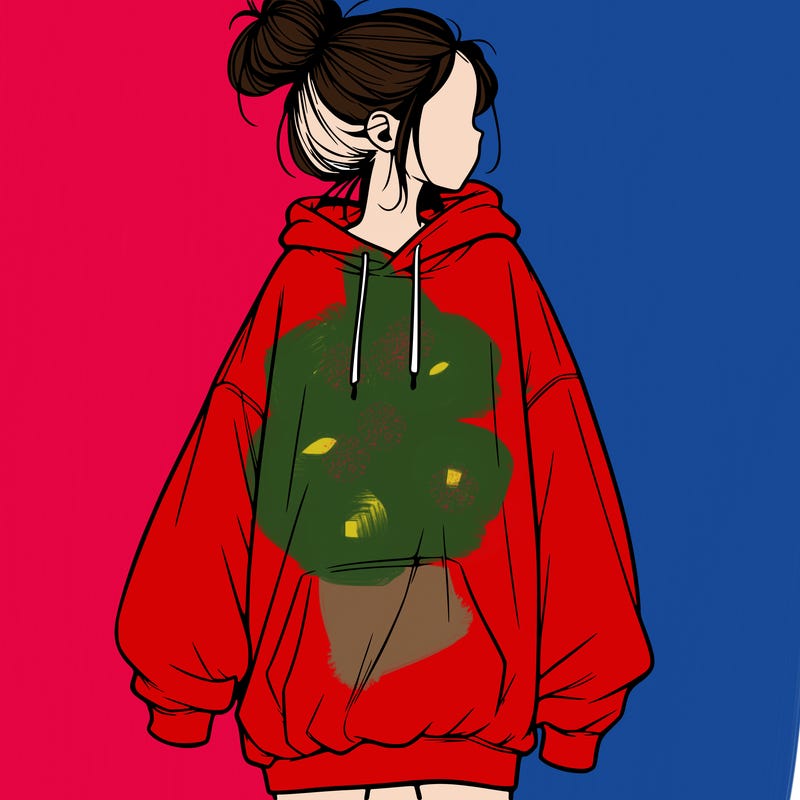 realistic girl with a oversized sweatshirt on and a bun