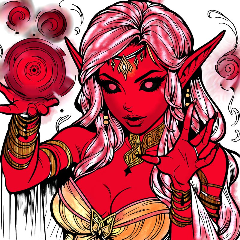 realistic scary beautiful elf sorceress casting spell