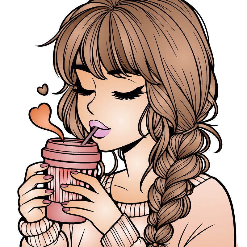 realistic girl drinking coffee