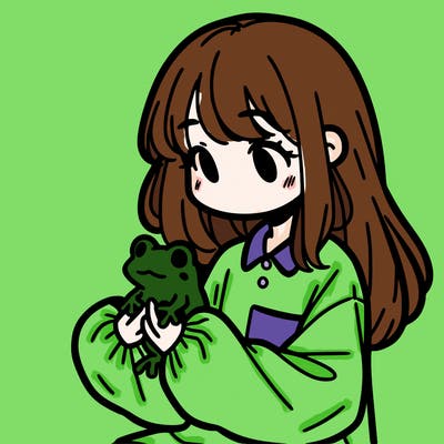girl with long hair and a oversized shirt. and she is holding a frog