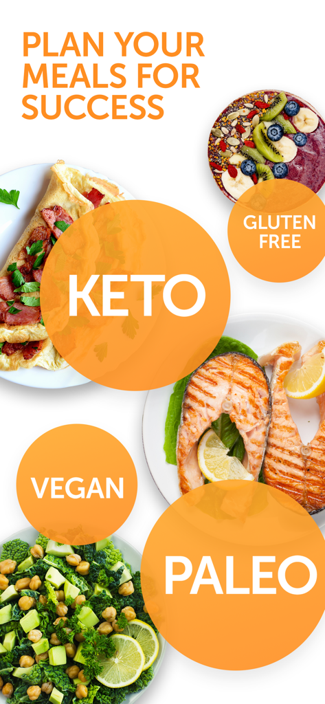 Opciones de planes de comidas para dietas Keto, Vegana y Paleo en Calorie Mama AI