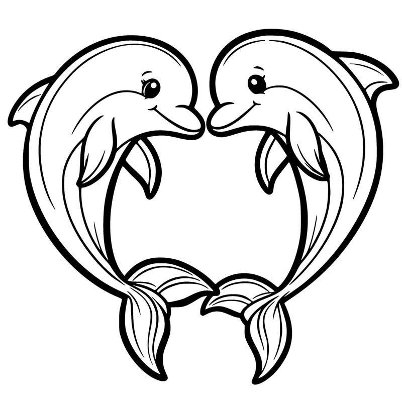 a pair of dolphins swimming together, creating a heart shape with their tails.