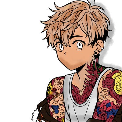 a boy with tattoos from anime