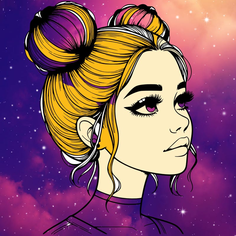 realistic girl with buns on the top of her head