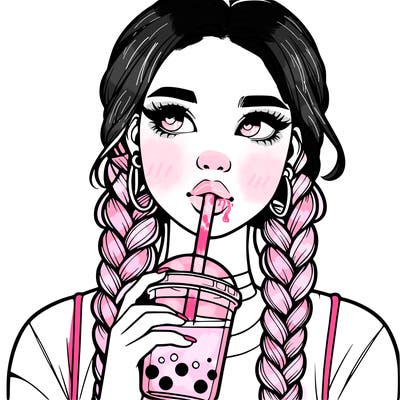 realistic girl with braided hair drinking boba
