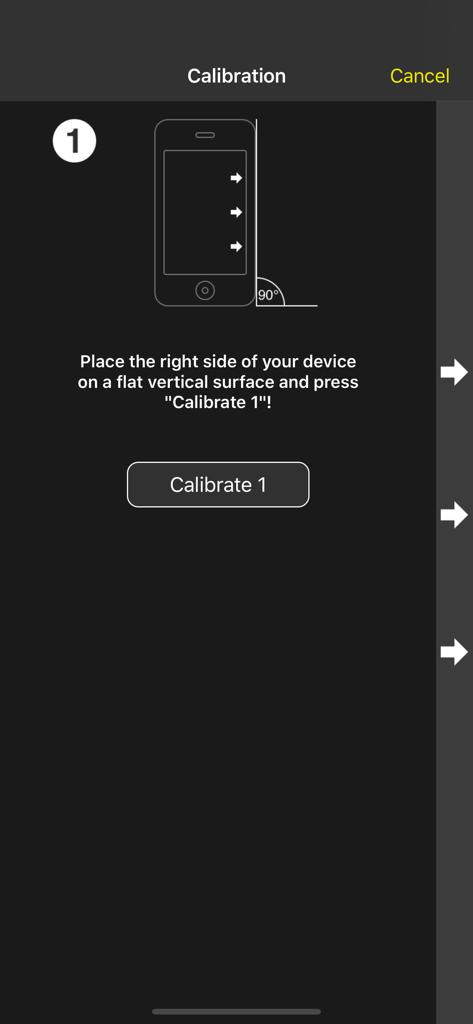 Istruzioni di calibrazione per l'app Livella a bolla su una superficie verticale