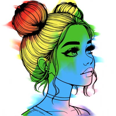 realistic girl with buns on the top of her head