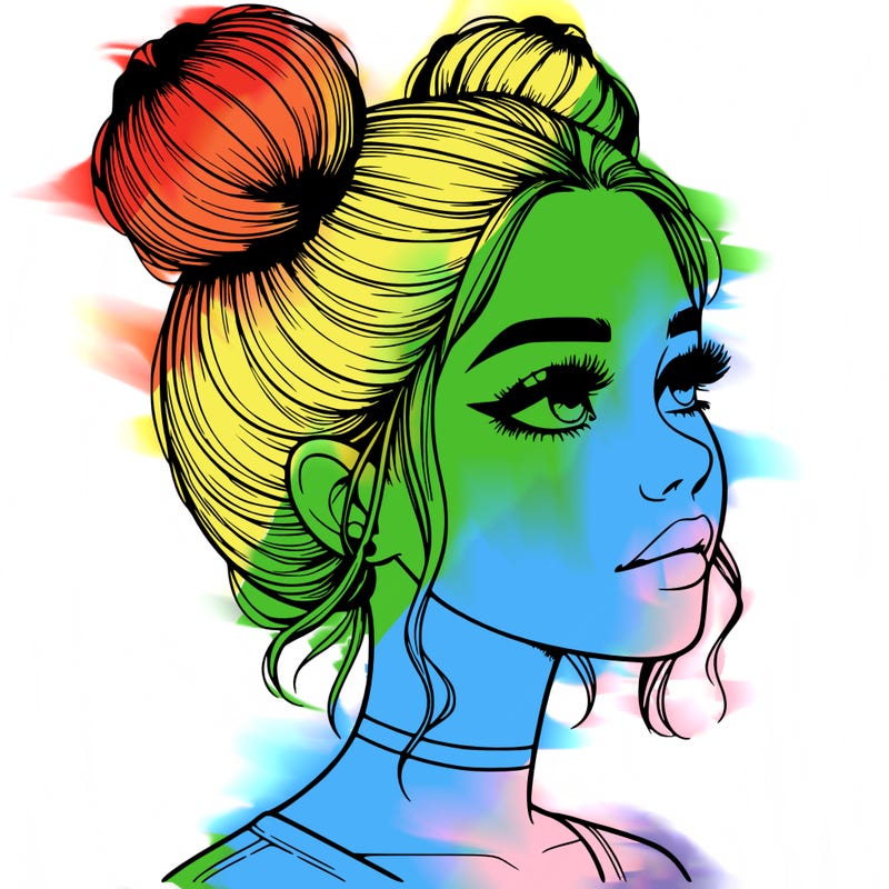 realistic girl with buns on the top of her head