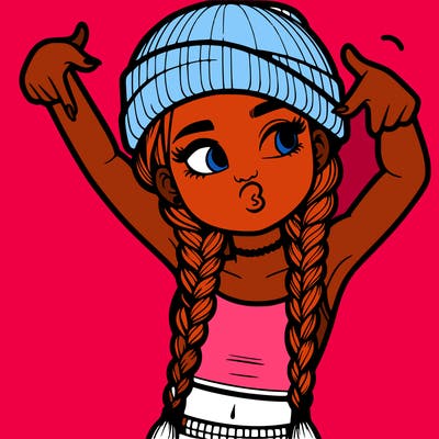 realistic teenage girl with braids and a beanie and crop top doing 🫶🏼