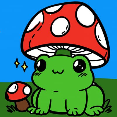 a cute frog with a mushroom hat