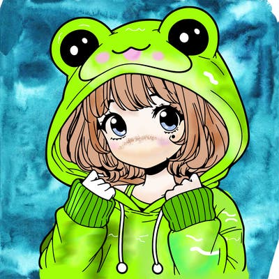 a cute teenage girl wearing a frog hoodie
