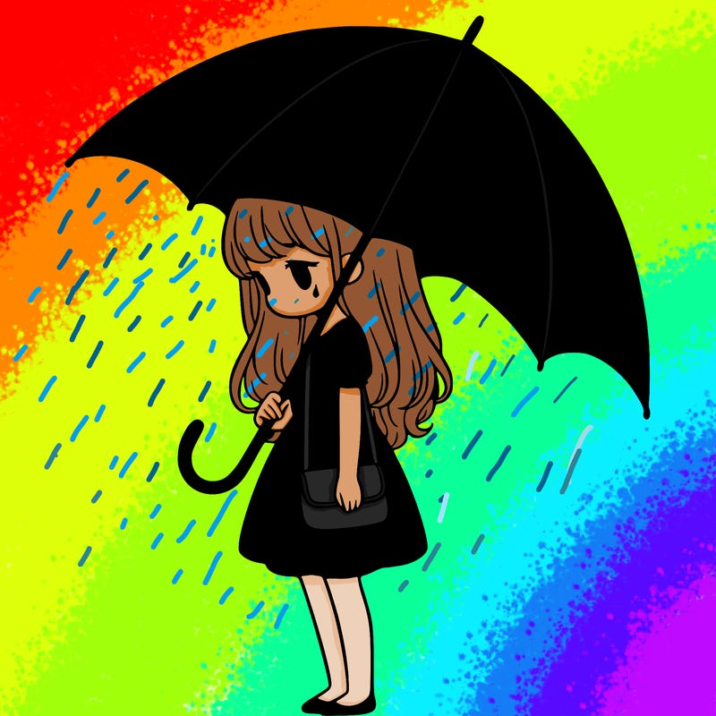lonely girl holding black umbrella