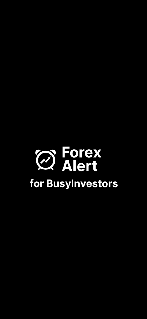 Price Alert - Forex & Crypto - 忙しい投資家向けのアラーム時計ロゴとスローガンが表示された外国為替アラートアプリのスプラッシュスクリーン