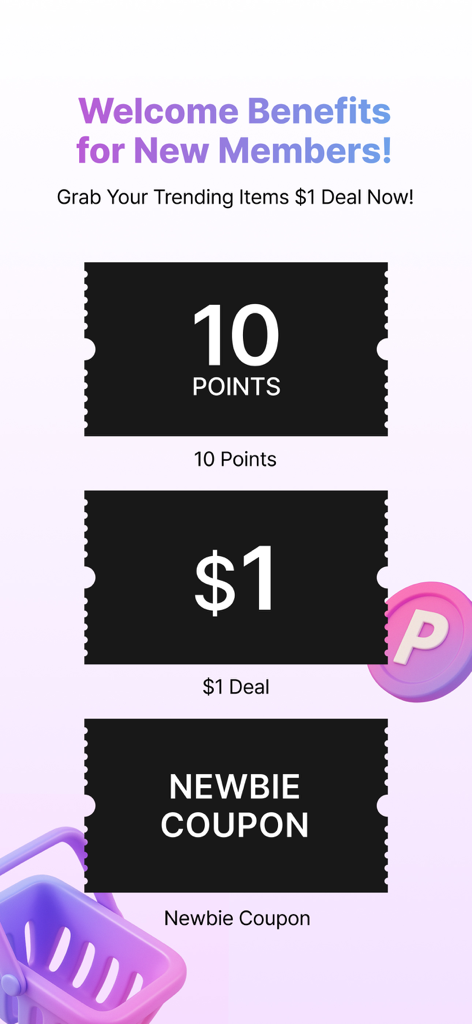 StyleKorean - Welcome benefits for new StyleKorean members showing rewards like 10 points, a 1 dollar deal, and a newbie coupon.