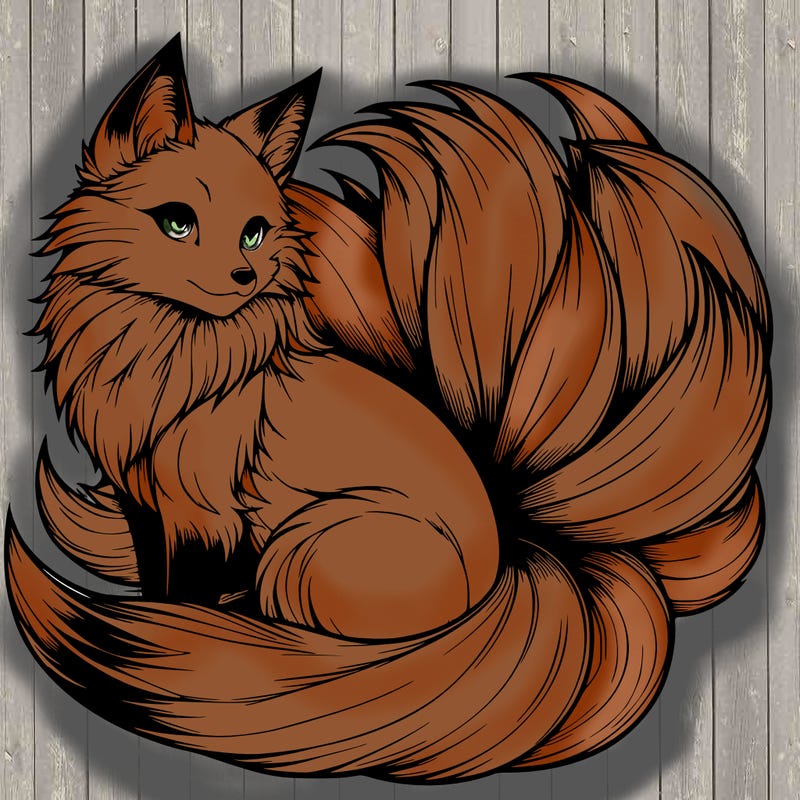 realistic detailed 9 tailed anime fox