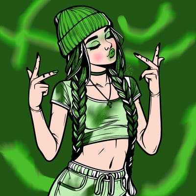 realistic teenage girl with braids and a beanie and crop top doing 🫶🏼